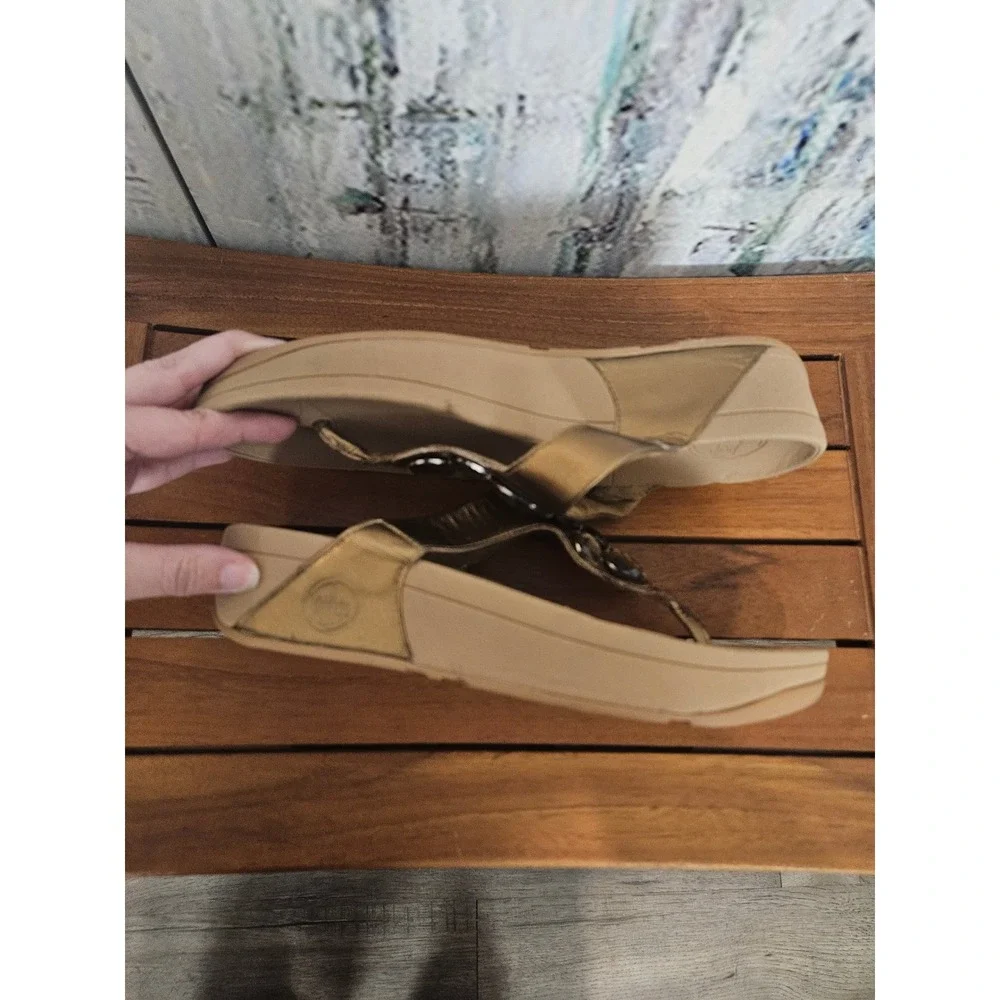 FitFlop Lunetta Bronze Metallic Jeweled Wedge Sandals Womens 8 181-266